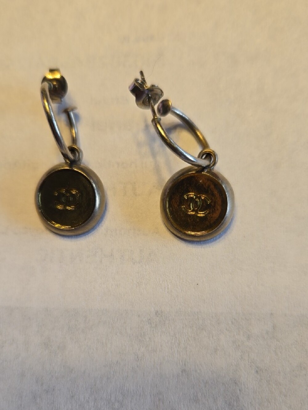 CHANEL Vintage Gold And Silver CC  Logo Drop Earrings - Picture 2 of 5